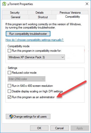Run uTorrent Administrator on Windows 10